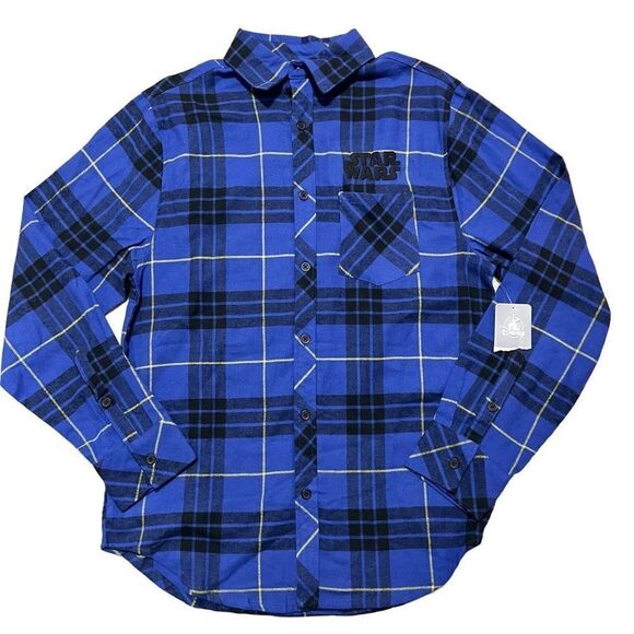 Disney Other - NWT Disney Shirt Mens Blue Flannel Star Wars Max Rebo Band Plaid Graphic Patch S